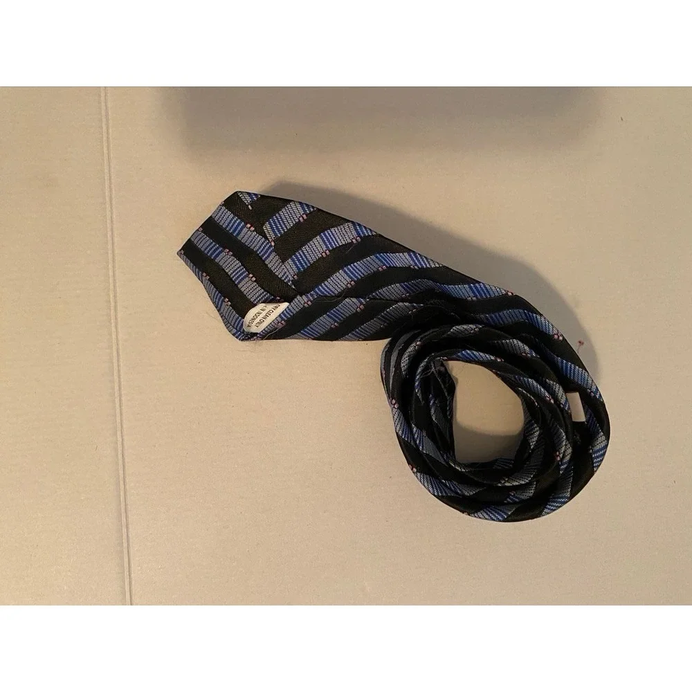 Diagonal Stripe Necktie Black Blue Silver Pink‎ Geometric Pattern Tie